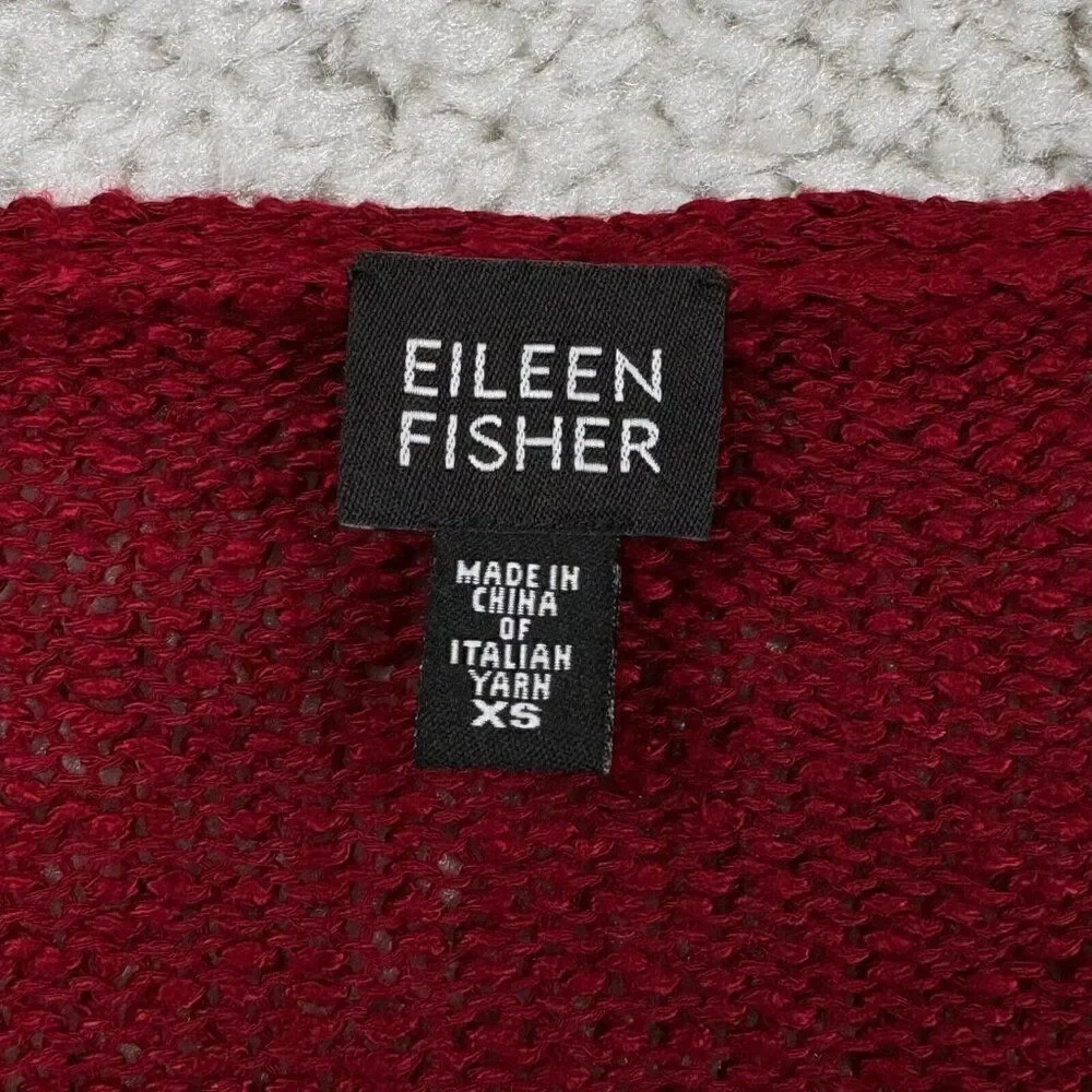 Eileen Fisher Italian Yarn Linen Blend V-Neck Sweater Cranberry Red